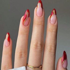 Rebellious Rose Red and Gold Press-On Nails